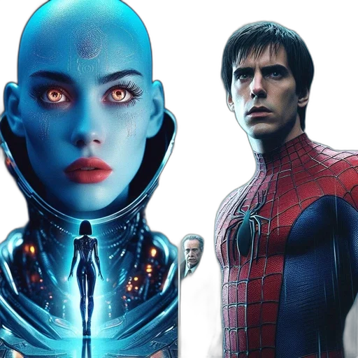 comic book art, concept art, blue, split-screen transparent PNG cut-out