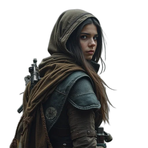 jacket, face, weapon, staff transparent PNG cut-out