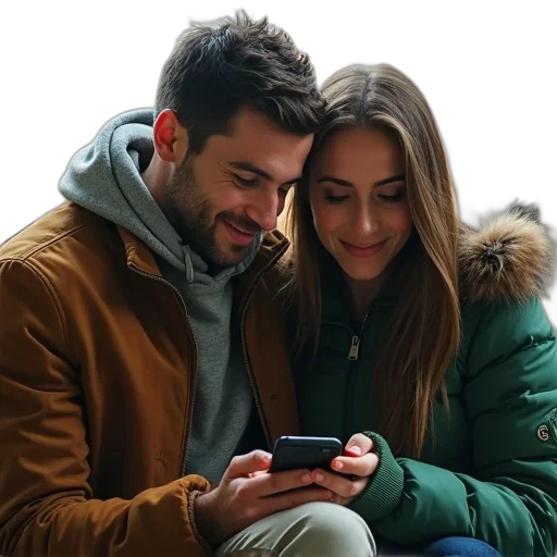jacket, man, woman, sitting transparent PNG cut-out