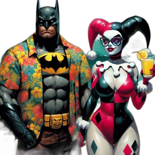 comic book art, concept art, batman, harley transparent PNG cut-out