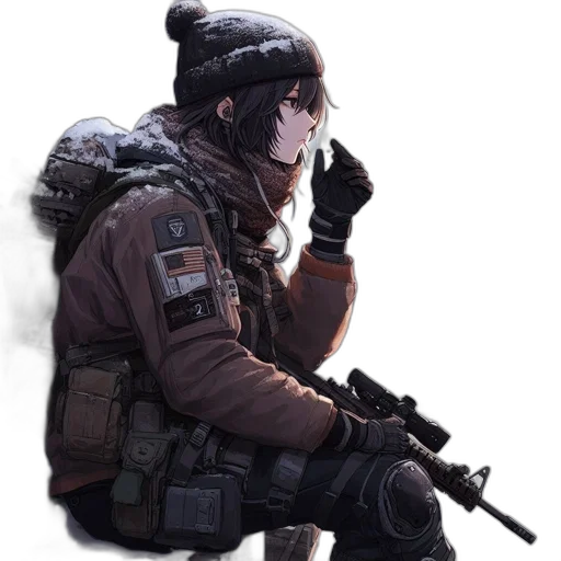 jacket, weapon, staff, face transparent PNG cut-out
