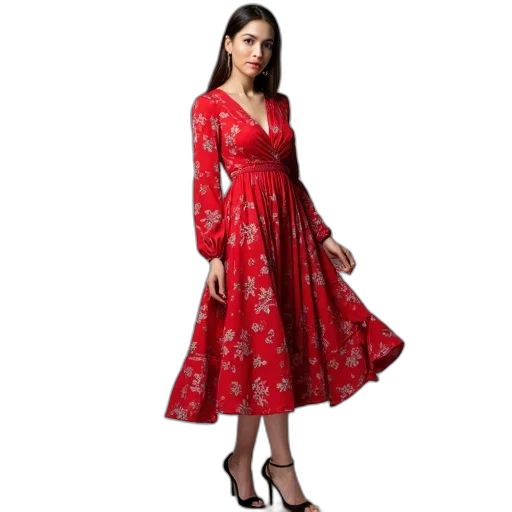 dress, photorealistic, red, woman transparent PNG cut-out