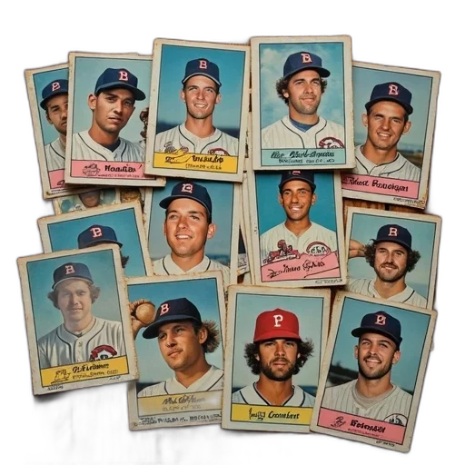 collection, vintage, baseball, cards transparent PNG cut-out