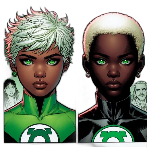 comic book art, concept art, green, two transparent PNG cut-out