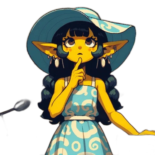 dress, staff, hat, creature transparent PNG cut-out