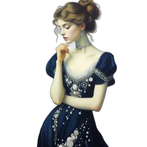dress, jewelry, face, oil painting transparent PNG cut-out