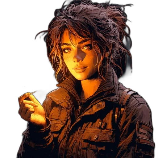 jacket, face, weapon, comic book art transparent PNG cut-out