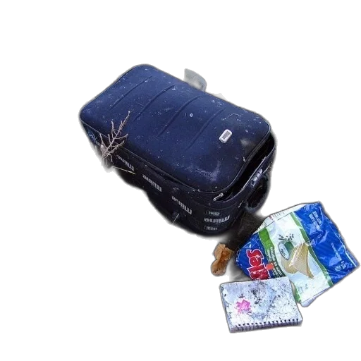 food, black, suitcase, sits transparent PNG cut-out