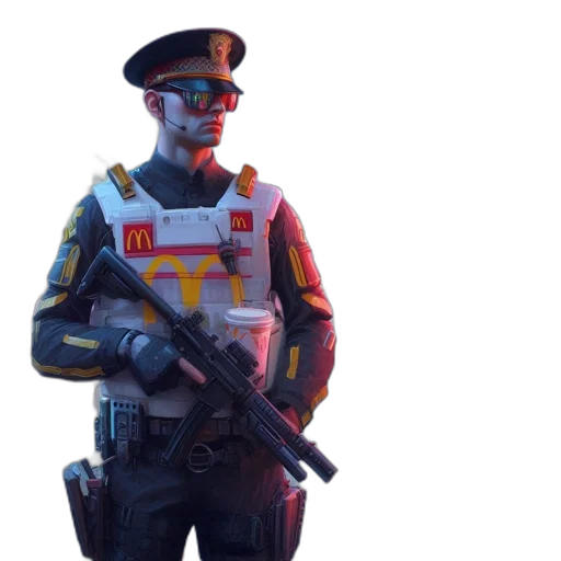weapon, jacket, staff, robot transparent PNG cut-out
