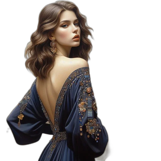 dress, jacket, jewelry, photorealistic transparent PNG cut-out