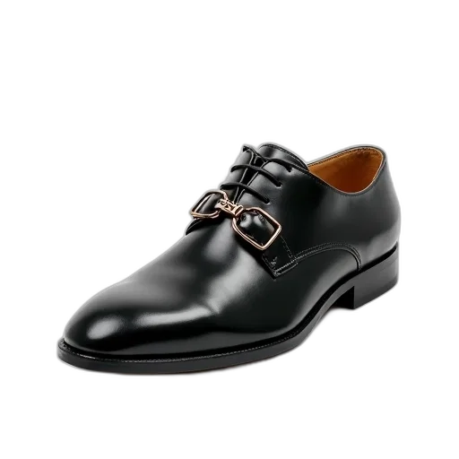 shoes, photorealistic, black, leather transparent PNG cut-out