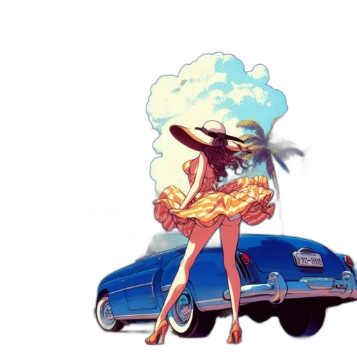car, dress, hat, jacket transparent PNG cut-out