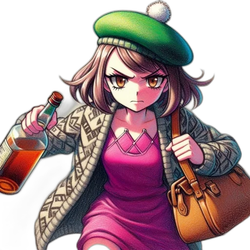 hat, bottle, jacket, staff transparent PNG cut-out