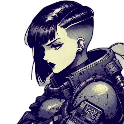 robot, face, weapon, jacket transparent PNG cut-out
