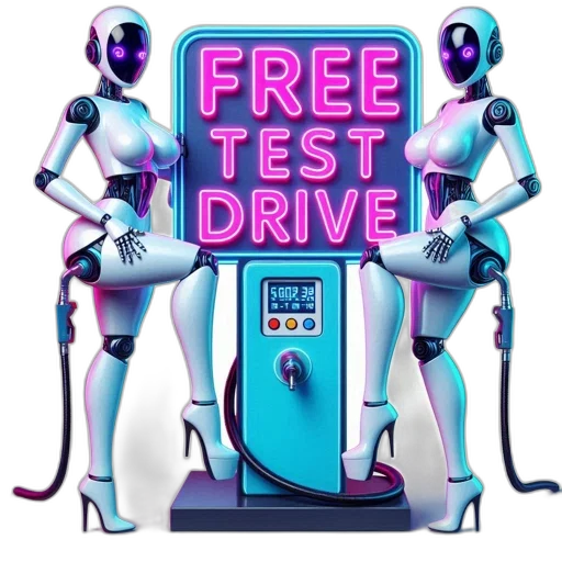 robot, vaporwave, cyberpunk, two transparent PNG cut-out