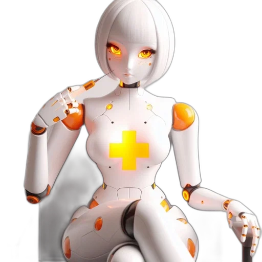 robot, staff, concept art, 3d render transparent PNG cut-out