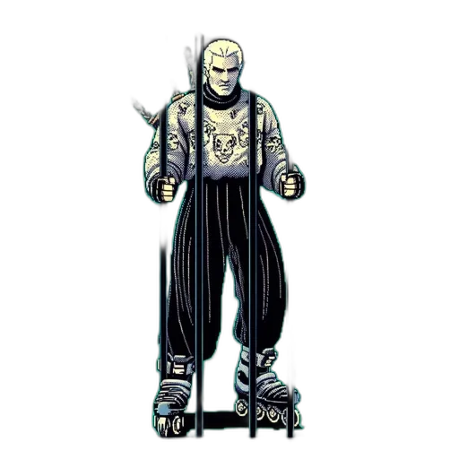 robot, jacket, staff, comic book art transparent PNG cut-out