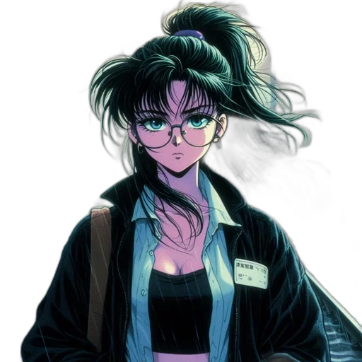 jacket, staff, cyberpunk, vaporwave transparent PNG cut-out
