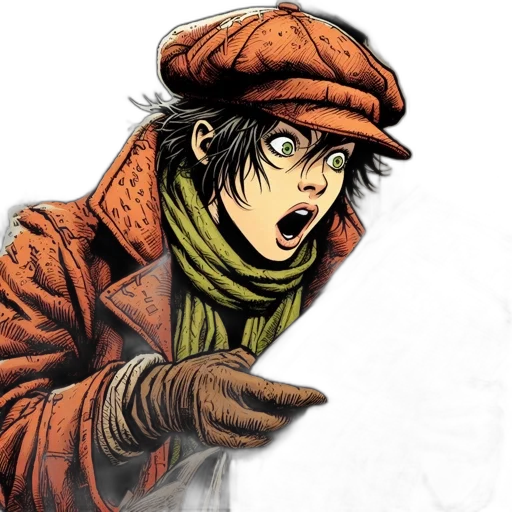 jacket, hat, face, comic book art transparent PNG cut-out