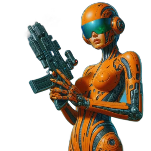 robot, weapon, concept art, 3d render transparent PNG cut-out
