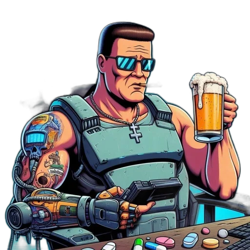 weapon, robot, cyberpunk, comic book art transparent PNG cut-out
