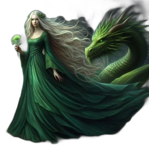 dragon, creature, dress, staff transparent PNG cut-out