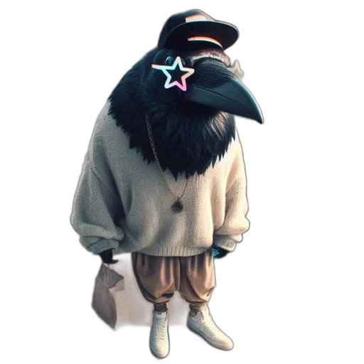 hat, jacket, staff, creature transparent PNG cut-out