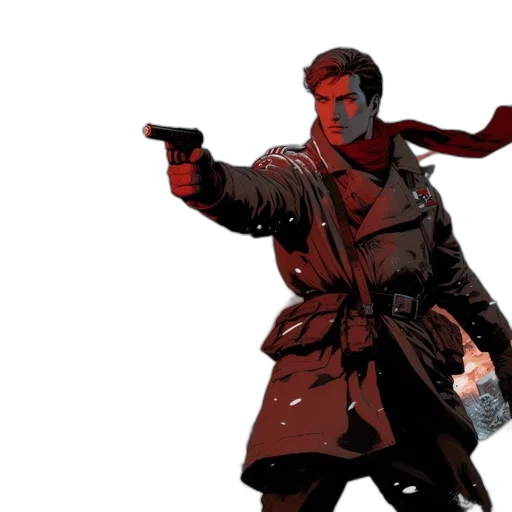 jacket, weapon, concept art, comic book art transparent PNG cut-out