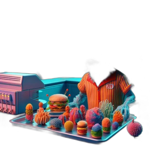food, concept art, 3d render, vaporwave transparent PNG cut-out