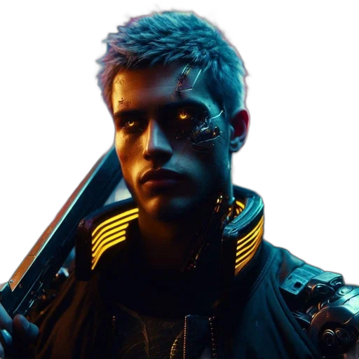 jacket, weapon, staff, face transparent PNG cut-out