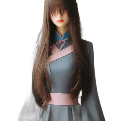 dress, hair, staff, robot transparent PNG cut-out