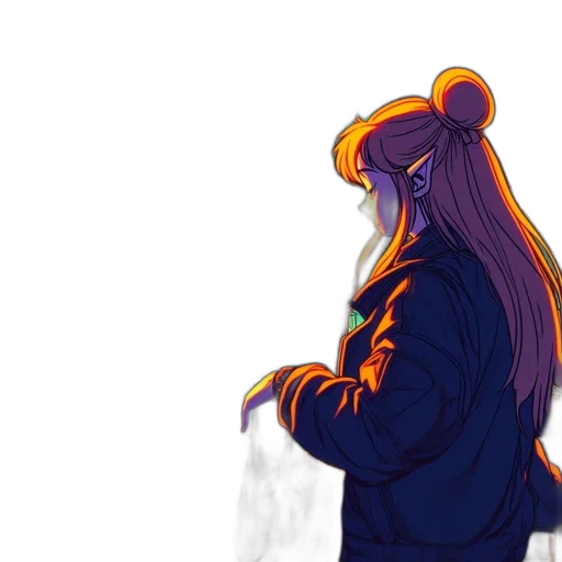 jacket, crown, weapon, hair transparent PNG cut-out