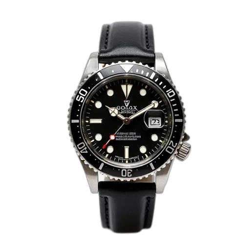 black, silver, wristwatch, leather transparent PNG cut-out