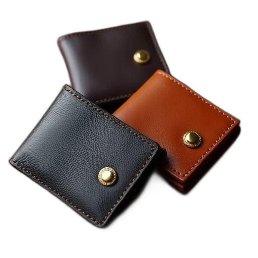 three, leather, wallets, two transparent PNG cut-out