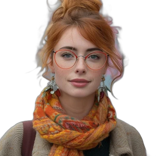 face, jewelry, hair, jacket transparent PNG cut-out