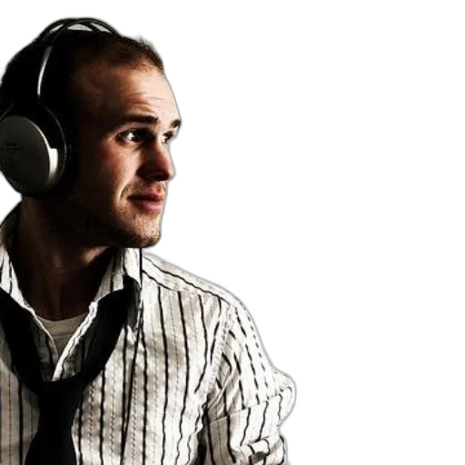 man, wearing, headphones, striped transparent PNG cut-out