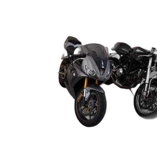 3d render, three, motorcycles, parked transparent PNG cut-out