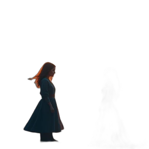 dress, hair, jacket, staff transparent PNG cut-out