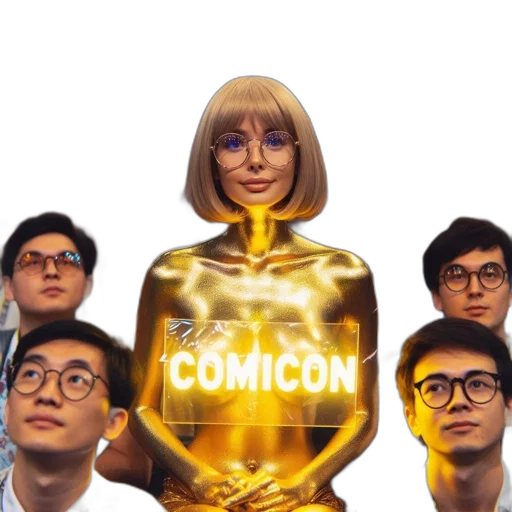 robot, crown, staff, comic book art transparent PNG cut-out