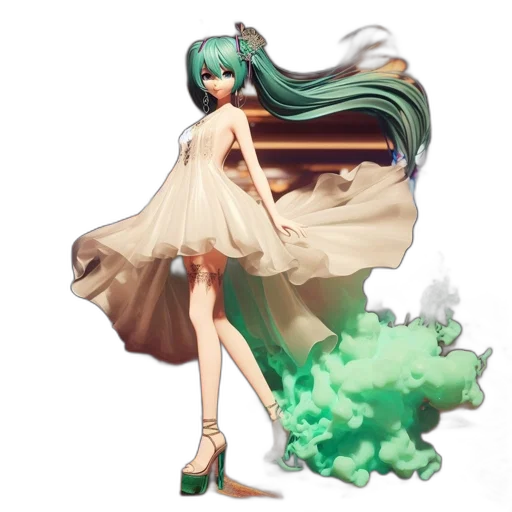 dress, creature, hair, staff transparent PNG cut-out