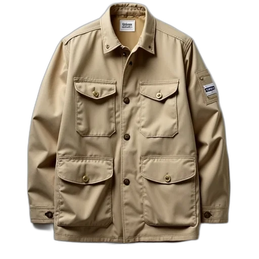 jacket, earth tones, beige, button-up transparent PNG cut-out