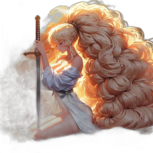 sword, hair, staff, weapon transparent PNG cut-out