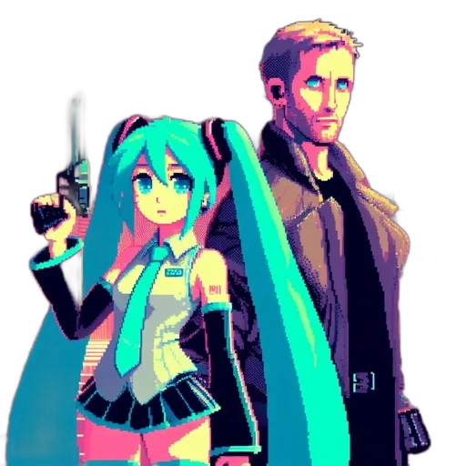 weapon, jacket, staff, pixel art transparent PNG cut-out
