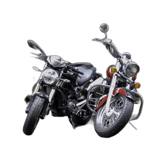 photorealistic, 3d render, two, motorcycles transparent PNG cut-out