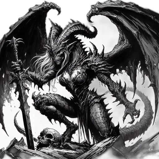 dragon, creature, animal, sword transparent PNG cut-out