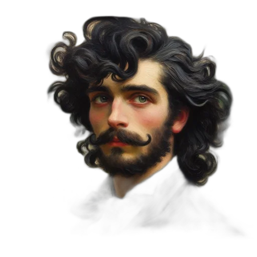 face, hair, oil painting, photorealistic transparent PNG cut-out
