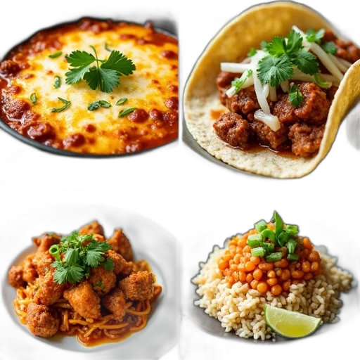 food, collage, four, different transparent PNG cut-out