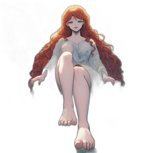 dress, creature, hair, staff transparent PNG cut-out