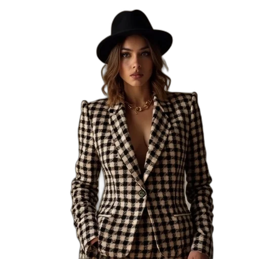 jacket, hat, dress, hounds transparent PNG cut-out