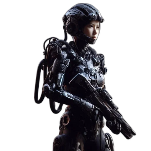 robot, weapon, concept art, cyberpunk transparent PNG cut-out